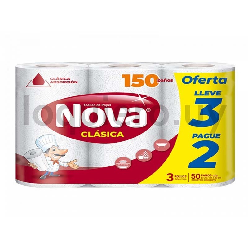Toallas de cocina Nova 3 x 50u.