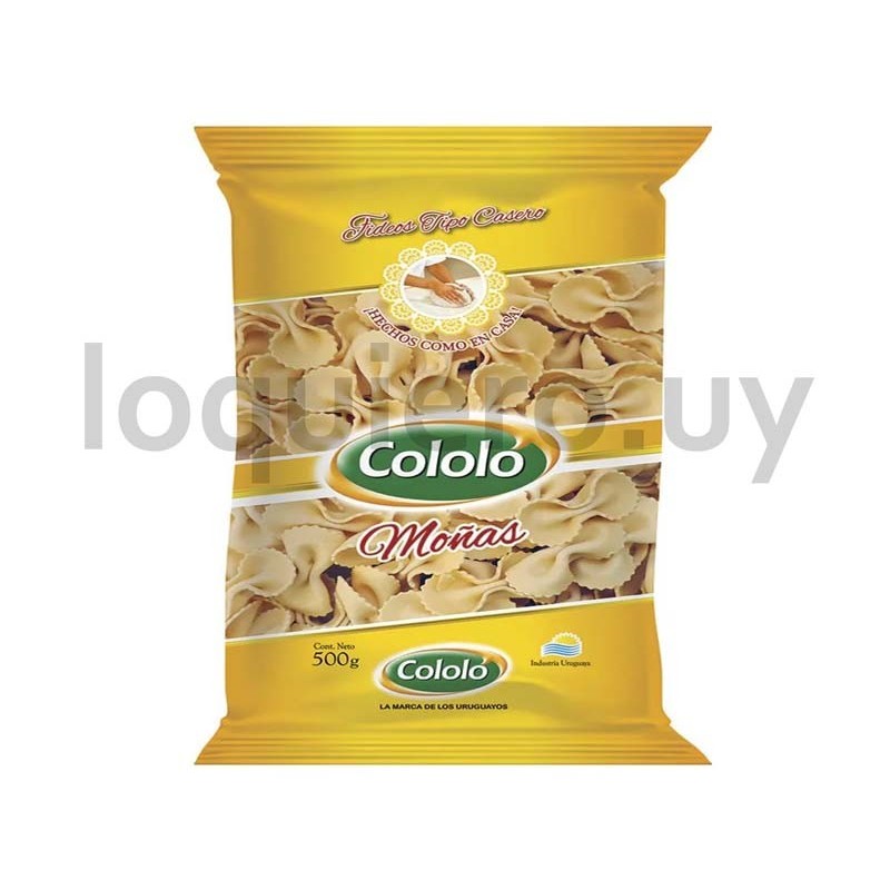 Fideos moñitas 500g Cololó    .
