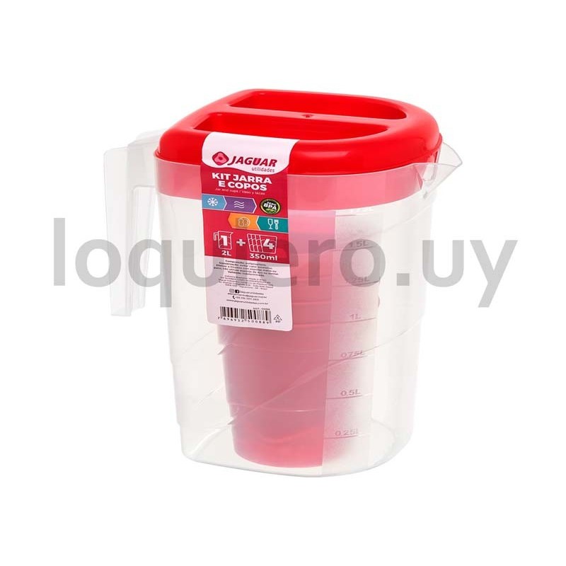 Jarra 2l plástico con 4 vasos .